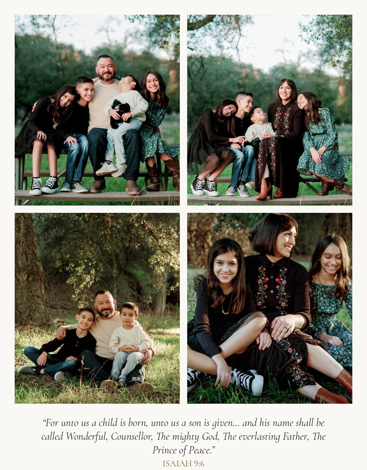 A print-ready Christmas card with four family photos